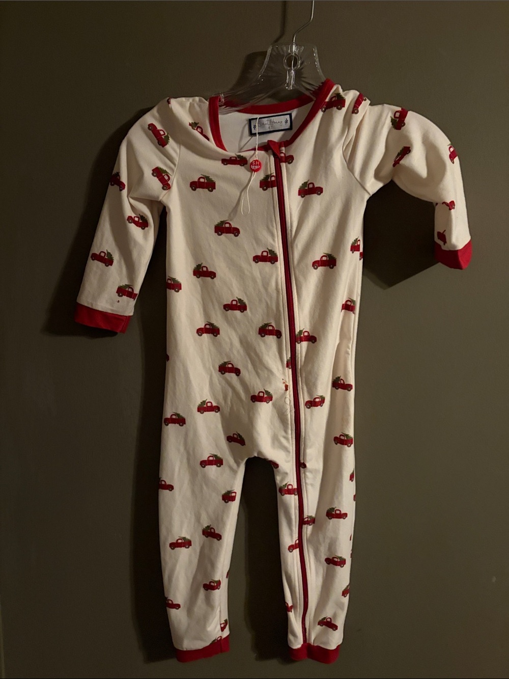 SweetHoney Cream One-Piece Footie with Red Car Print 4t